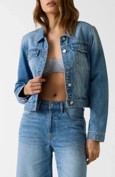 Guess Lola Crop Denim Trucker Jacket In Blue