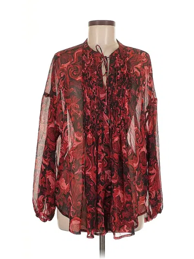 Pre-owned Guess Long Sleeve Blouse In Burgundy