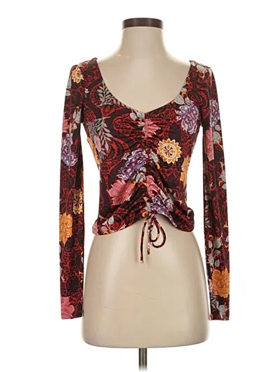 Pre-owned Guess Long Sleeve Blouse In Burgundy