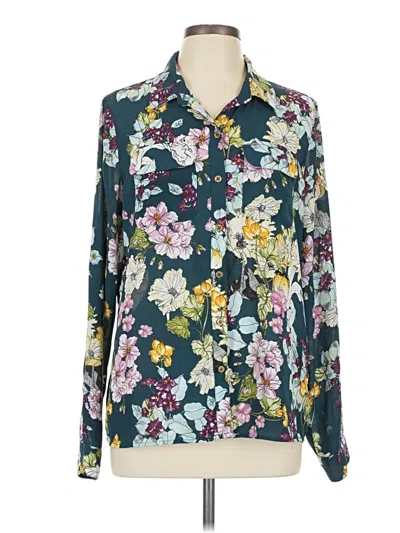 Pre-owned Guess Long Sleeve Blouse In Teal