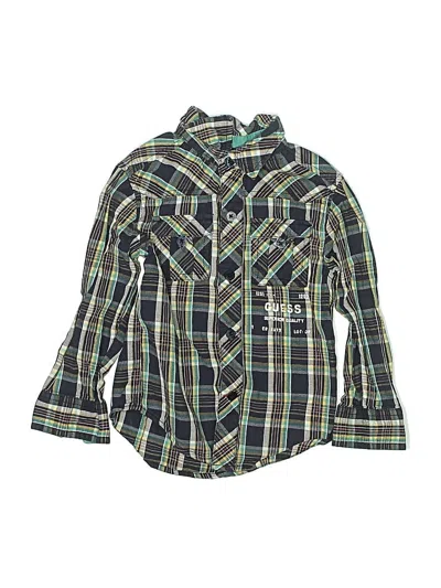 Pre-owned Guess Kids' Long Sleeve Button Down Shirt In Green