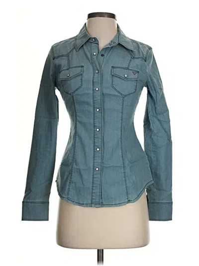 Pre-owned Guess Long Sleeve Button Down Shirt In Teal