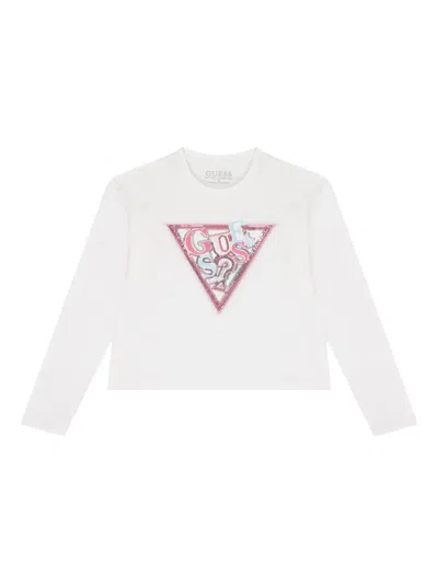 Guess Kids' Long-sleeve Logo T-shirt In White