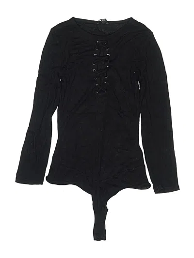Pre-owned Guess Long Sleeve Top Black Keyhole Neckline Tops
