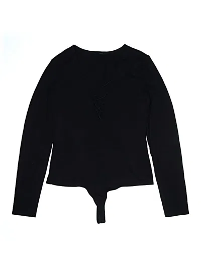 Pre-owned Guess Long Sleeve Top Black Plunge Neckline Tops