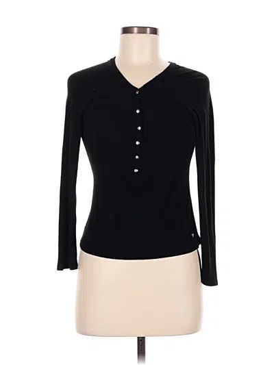 Pre-owned Guess Long Sleeve Top Black Sweetheart Neckline Tops
