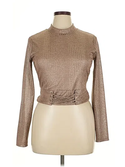 Pre-owned Guess Long Sleeve Top Brown Metallic Pattern Turtleneck Tops