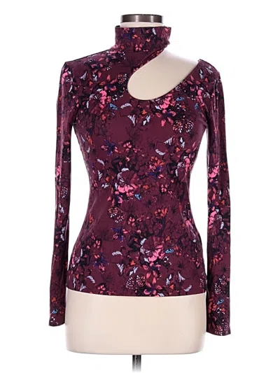 Pre-owned Guess Long Sleeve Top Burgundy One Shoulder Neckline Tops