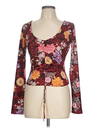 Pre-owned Guess Long Sleeve Top Burgundy Sweetheart Neckline Tops