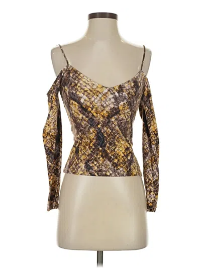 Pre-owned Guess Long Sleeve Top Gold Cold Shoulder Neckline Tops