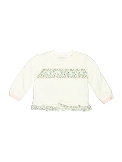 Pre-owned Guess Babies' Long Sleeve Top Ivory Ruffles Neckline Tops In White