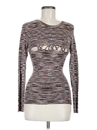 Pre-owned Guess Long Sleeve Top Silver Keyhole Neckline Tops