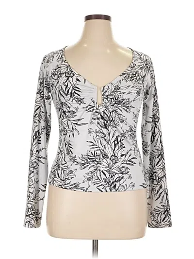 Pre-owned Guess Long Sleeve Top Silver Plunge Neckline Tops