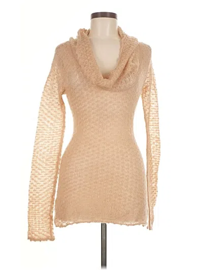 Pre-owned Guess Long Sleeve Top Tan Cowl Neck Tops
