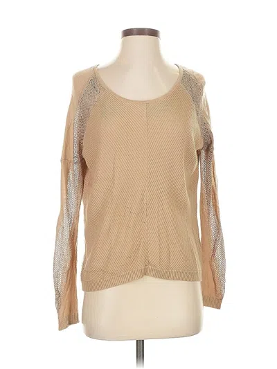 Pre-owned Guess Long Sleeve Top Tan Square Neckline Tops In Brown
