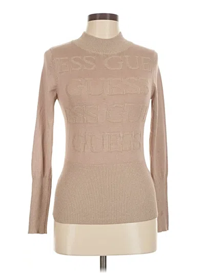 Pre-owned Guess Long Sleeve Top Tan Turtleneck Tops In Brown