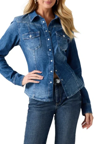 Guess Long Sleeve Woven Shirt In Blue