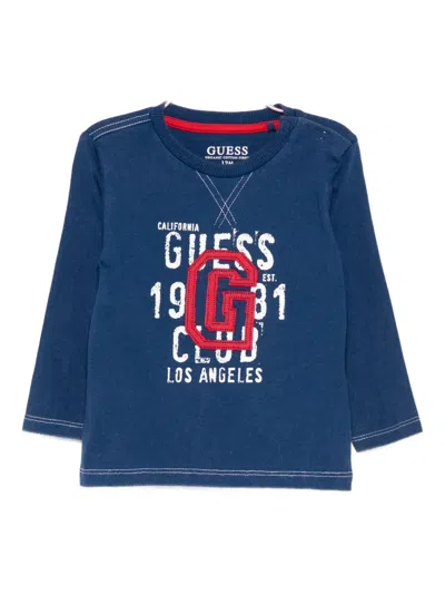 Guess Babies' Long-sleeved Graphic T-shirt In Blue