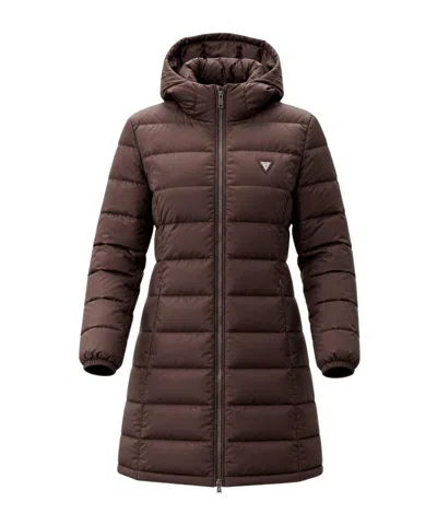 Guess Long-sleeved Cotton-padded Jacket In Brown