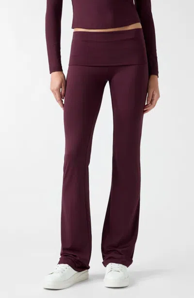 Guess Lotus High Waist Mini Flared Leggings In Burgundy