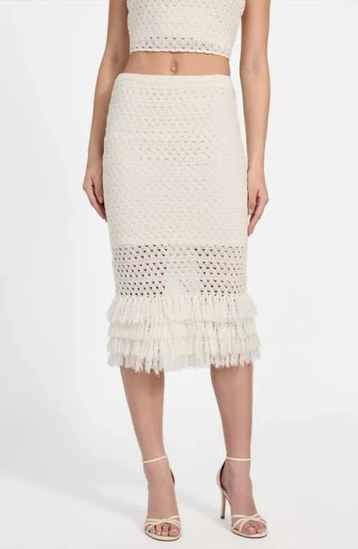 Guess Luca Fringe Hem Open Stitch Midi Skirt
