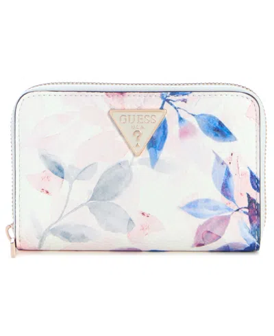 Guess Lucci Boxed Floral Print Medium Zip Around Wallet In Multi