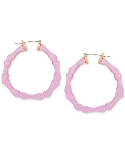Guess Lucite Bamboo-shaped Large Hoop Earrings, 2.25" In Pink