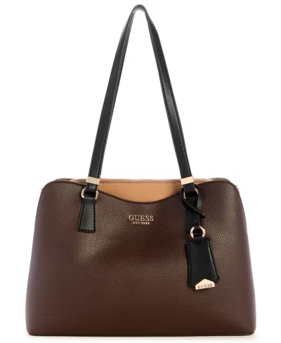 Guess Lyndi Large Girlfriend Satchel Bag In Brown
