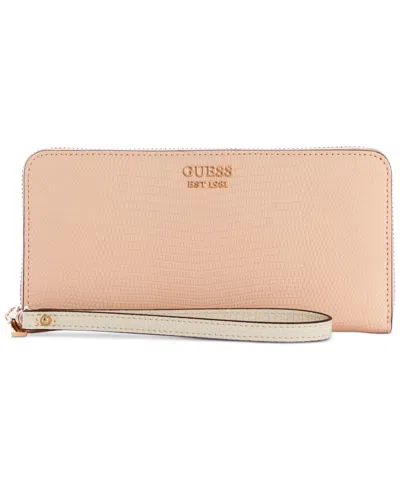 Guess Lyndi Large Zip Around Wallet In Blush,taupe Multi