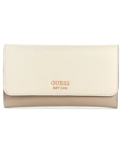 Guess Lyndi Magnetic Snap Slim Clutch Wallet In Sand