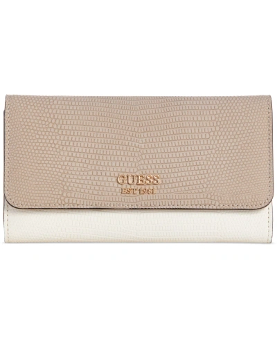 Guess Lyndi Slim Clutch Wallet In Beige Multi