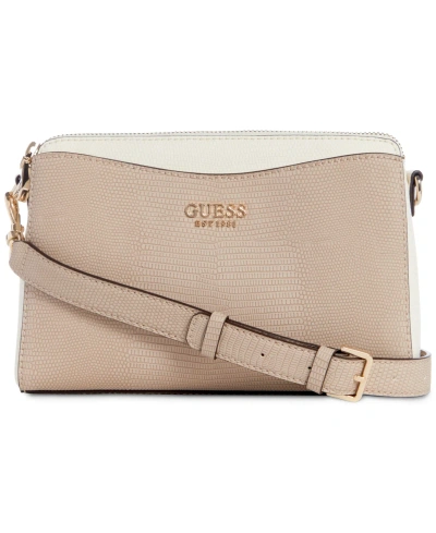 Guess Lyndi Small Triple Compartment Girlfriend Crossbody In Beige