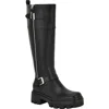 Guess Womens Lynnie Tall Buckle Moto Lug Boots Regular Wide Calf In Black