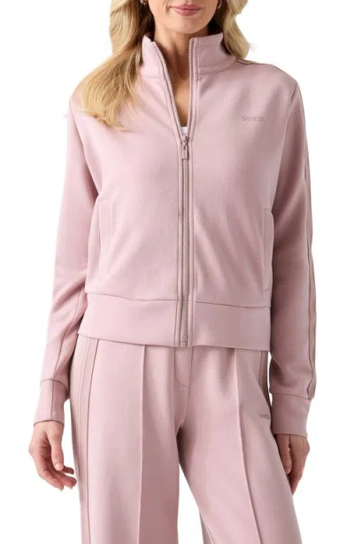 Guess New Allie Scuba Knit Zip Front Sweatshirt In Pink