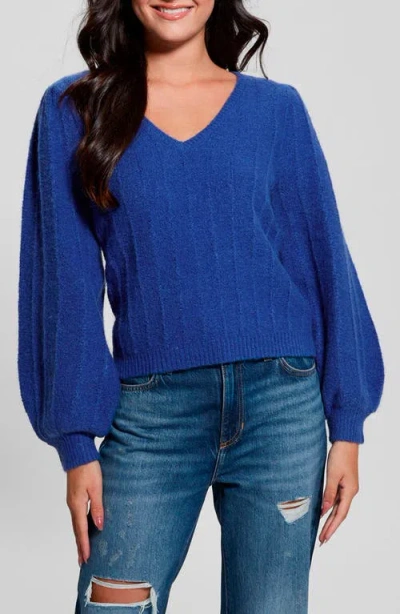Guess Madeline Pointelle Detail Sweater In Surfing Blue