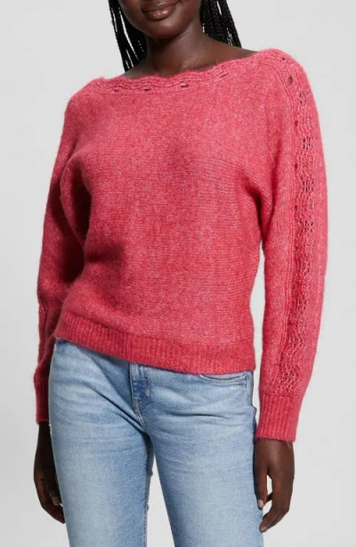 Guess Malorie Pointelle Detail Dolman Sleeve Sweater In Spring Coral