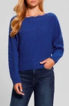 Guess Malorie Pointelle Detail Dolman Sleeve Sweater In Surfing Blue