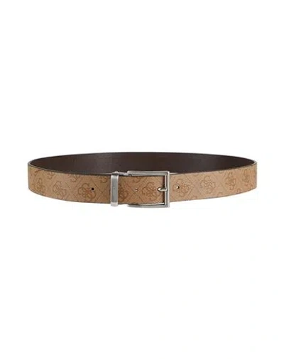 Guess Man Belt Khaki Size M Polyurethane, Cow Leather In Brown