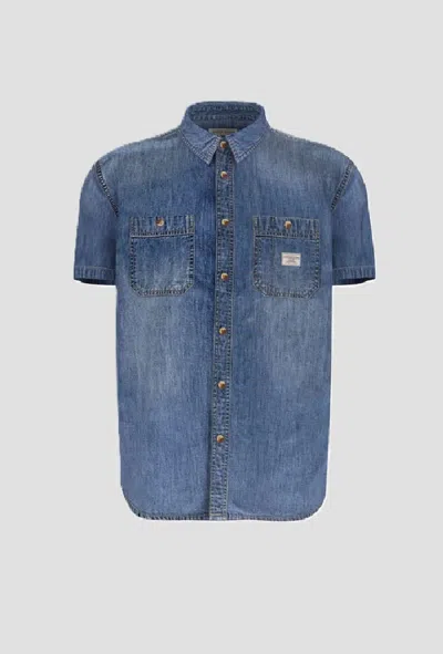 Guess Man Blue Denim Shirt In Other