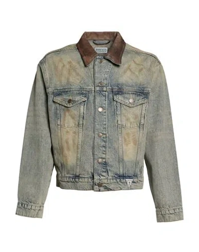Guess Man Denim Outerwear Blue Size L Cotton, Hemp, Calfskin