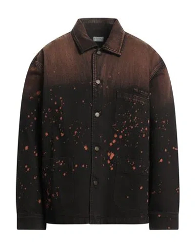 Guess Man Denim Outerwear Brown Size L Cotton