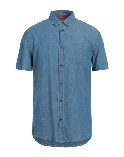 Guess Man Denim Shirt Blue Size L Cotton