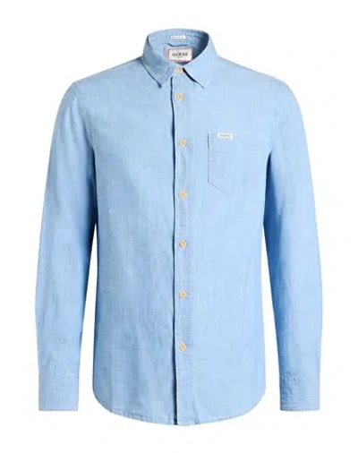 Guess Man Denim Shirt Blue Size L Cotton, Lyocell