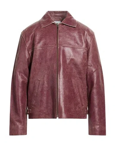 Guess Man Jacket Burgundy Size L Lambskin In Red