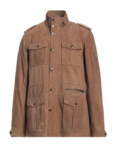 Guess Man Jacket Camel Size M Goat Skin In Beige