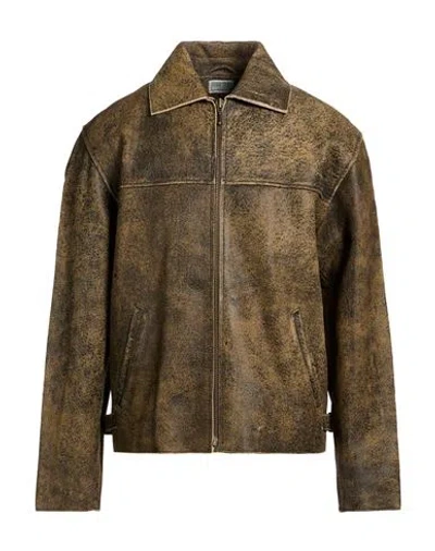 Guess Man Jacket Khaki Size M Goat Skin In Brown