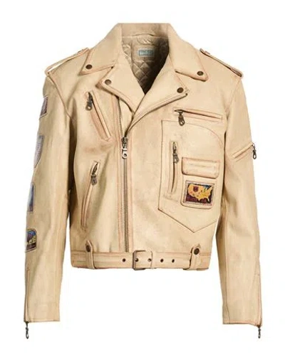 Guess Man Jacket Sand Size L Lambskin In Neutral
