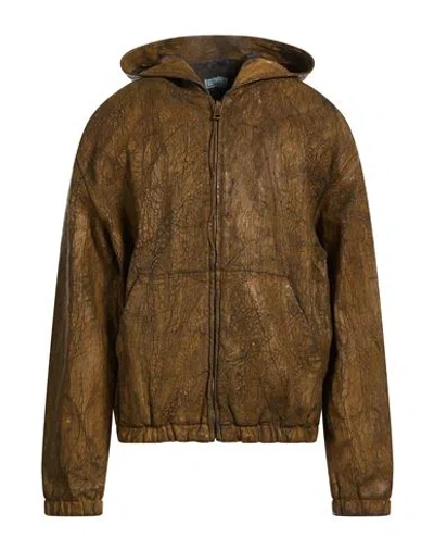 Guess Man Jacket Tan Size Xl Cotton, Polyester, Elastane, Elastomultiester In Brown