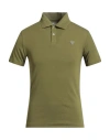 Guess Man Polo Shirt Military Green Size Xs Cotton, Elastane In Green