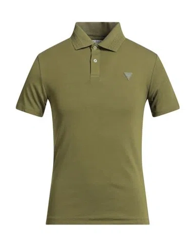 Guess Man Polo Shirt Military Green Size Xs Cotton, Elastane